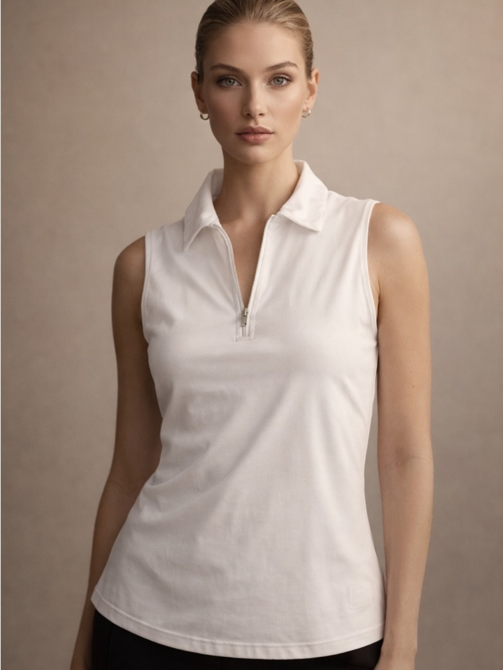 Greg Norman Collection Sleeveless Zip Polo Tank Top in White